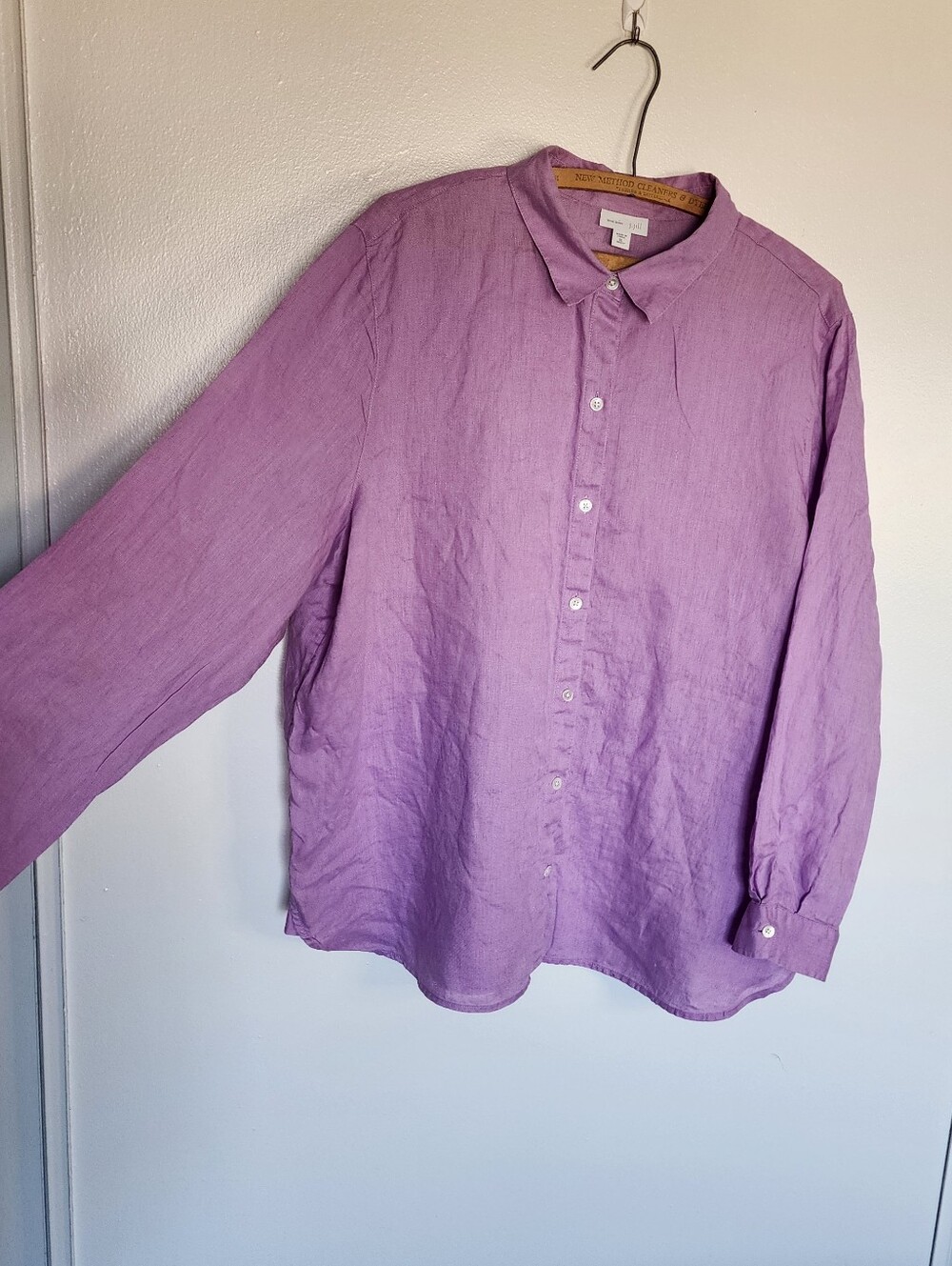 J. Jill Love 100% Linen Button Up Blouse XL Purple Long Sleeve Lagenlook Beach